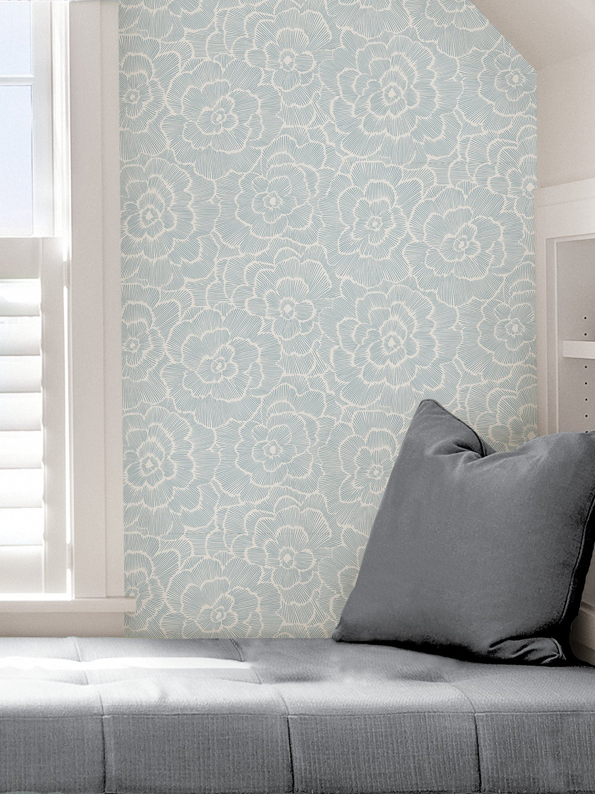 Saraya Blue Peel & Stick Wallpaper with Modern Floral Pattern - NuWallpaper NUS4048