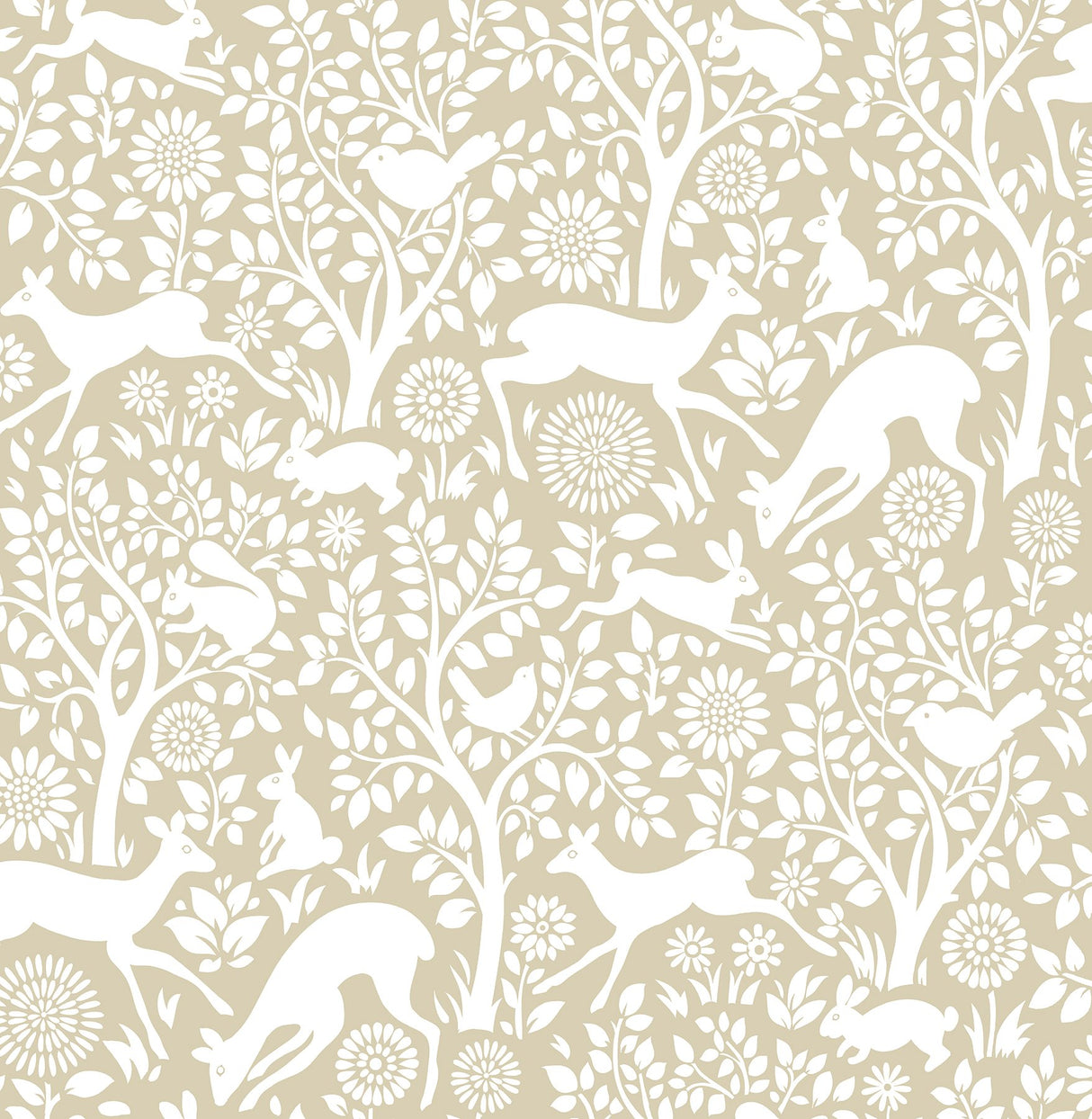 Merriment Cream Peel & Stick Wallpaper with Whimsical Woodland Animal Pattern - NuWallpaper NUS4300