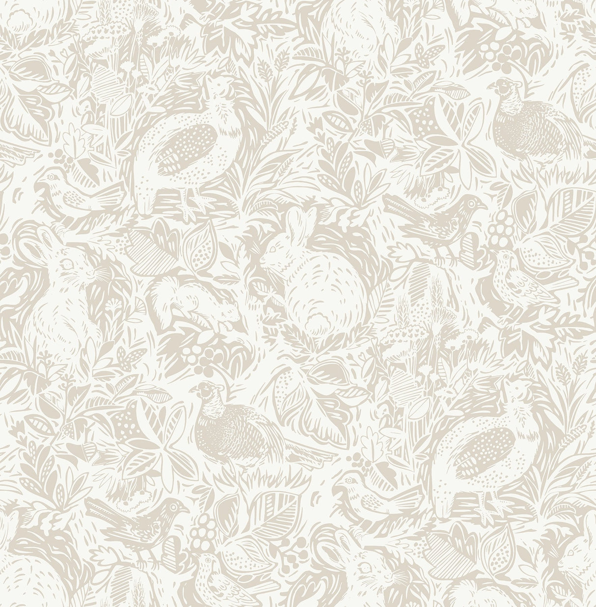 Terrene Cream Peel & Stick Wallpaper with Whimsical Novelty Forest Animal Pattern - NuWallpaper NUS4304