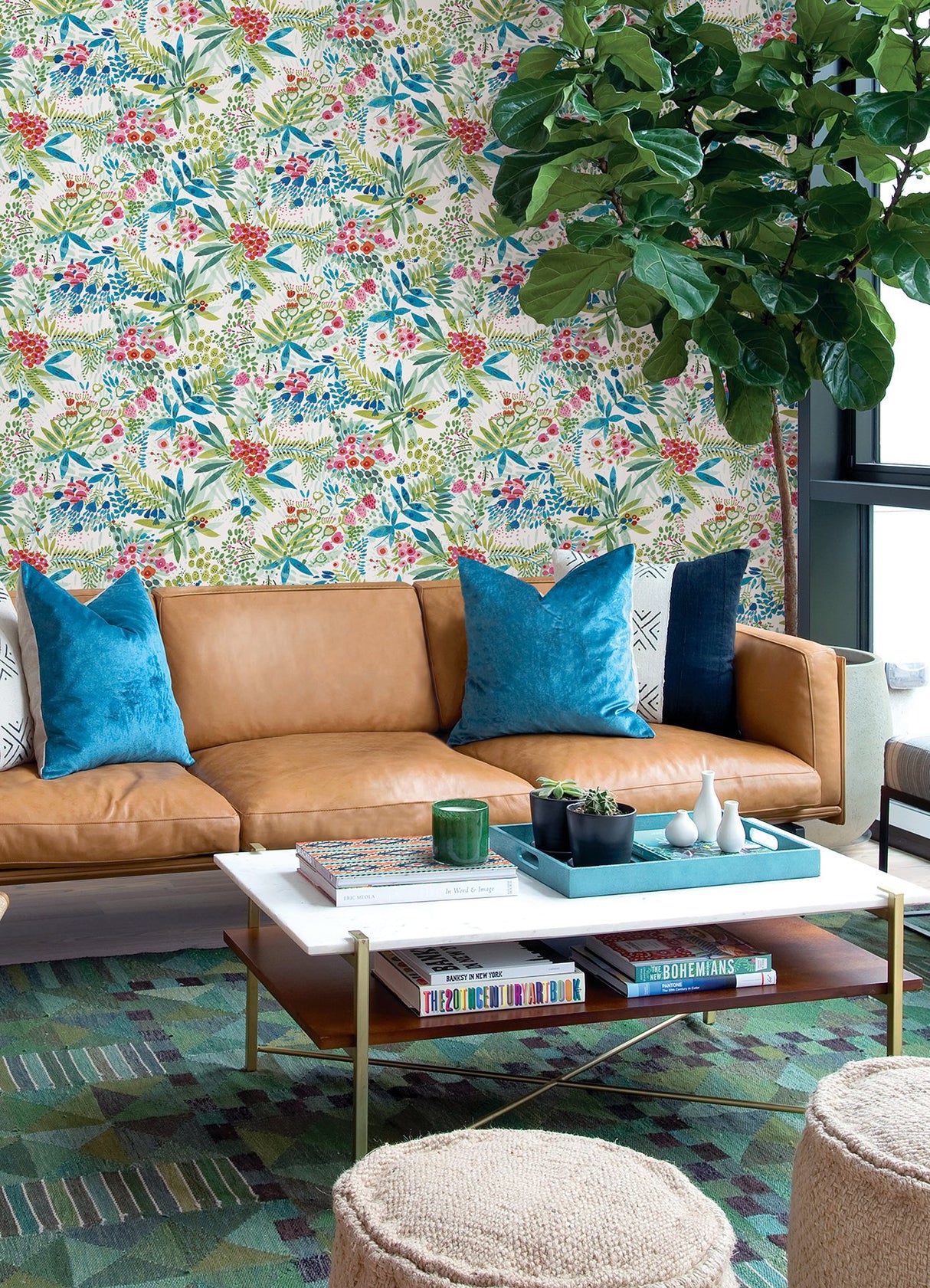 Naupaka Brights Multicolor Peel & Stick Wallpaper with Tropical Botanical Floral Pattern - NuWallpaper NUS4308