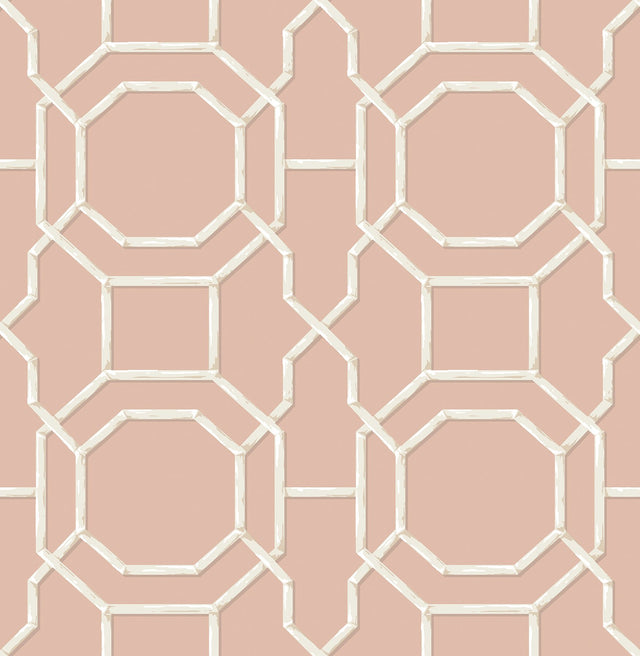 Sanya Salmon Peel & Stick Wallpaper with Geometric Bamboo Trellis - Brewster NUS4311