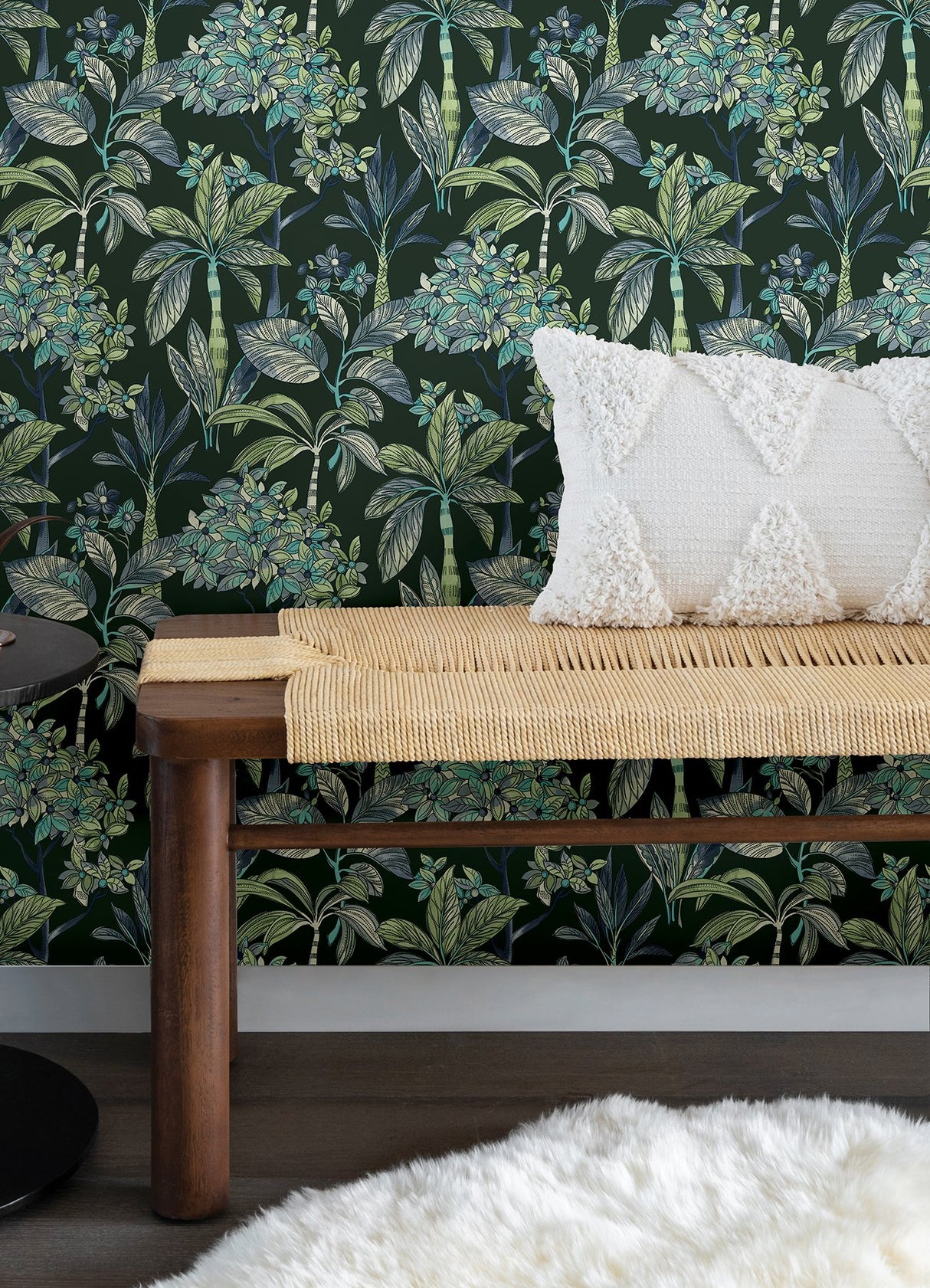 Panama Deep Green Peel & Stick Wallpaper with Tropical Botanical Trees Pattern - NuWallpaper NUS4316