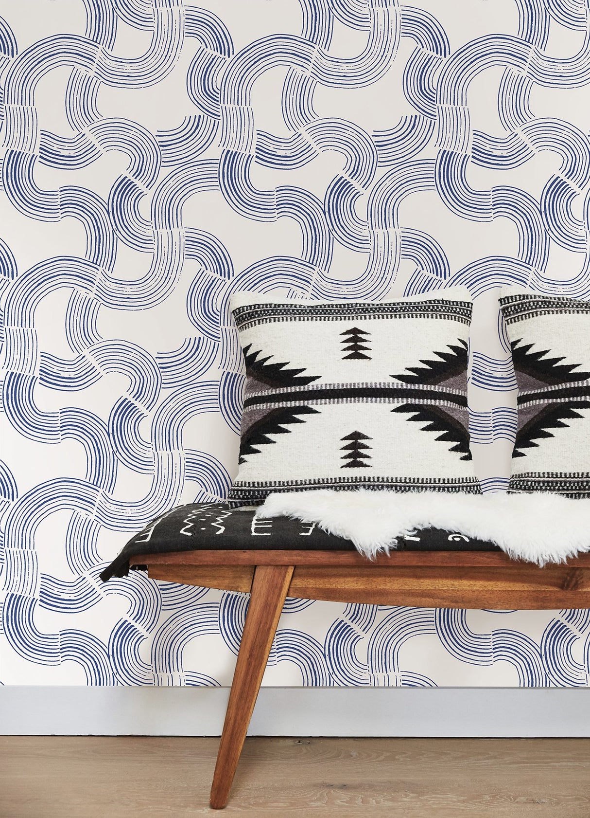 Hokime Cobalt Peel & Stick Wallpaper with Abstract Bohemian Pattern - NuWallpaper NUS4318