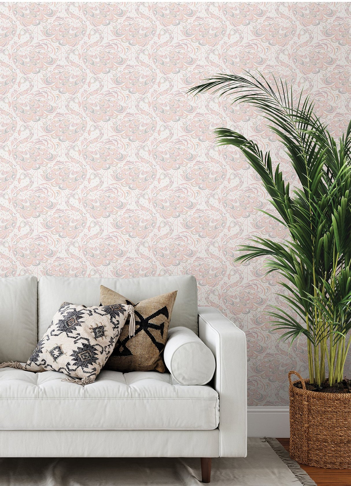 Flamingo Pink Peel & Stick Wallpaper with Hand-Painted Tropical Novelty Pattern - NuWallpaper NUS4325