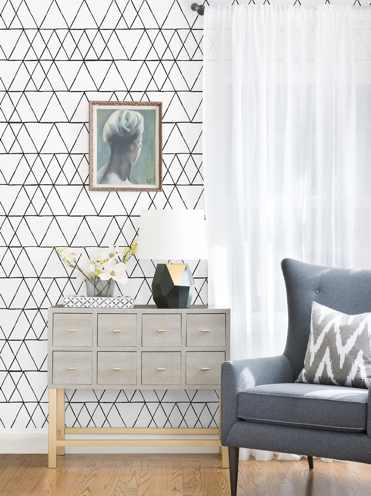 Harris Black Peel & Stick Wallpaper with Geometric Minimalist Pattern - NuWallpaper NUS4379