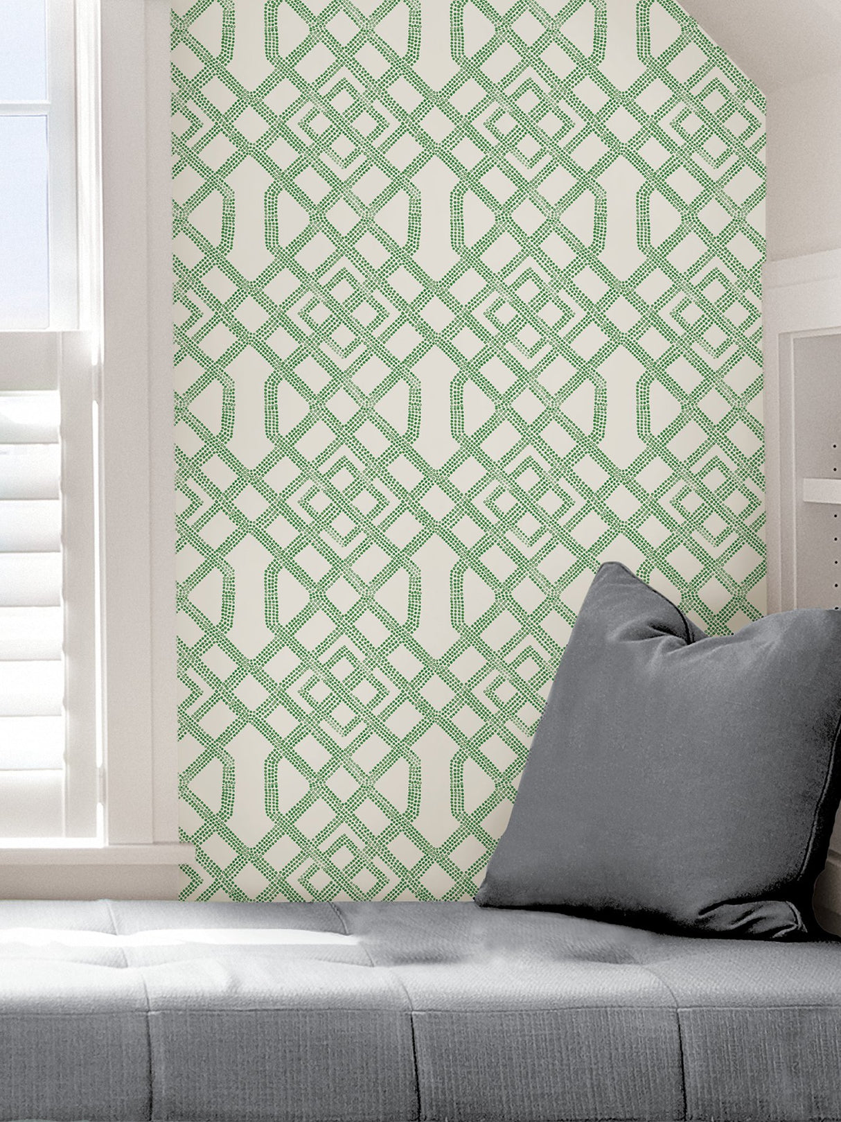 Tanner Green Peel & Stick Wallpaper with Geometric Trellis Pattern - NuWallpaper NUS4382