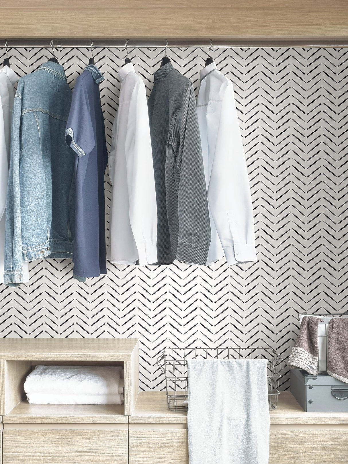 Holden Black Peel & Stick Wallpaper with Modern Geometric Chevron Pattern - NuWallpaper NUS4387