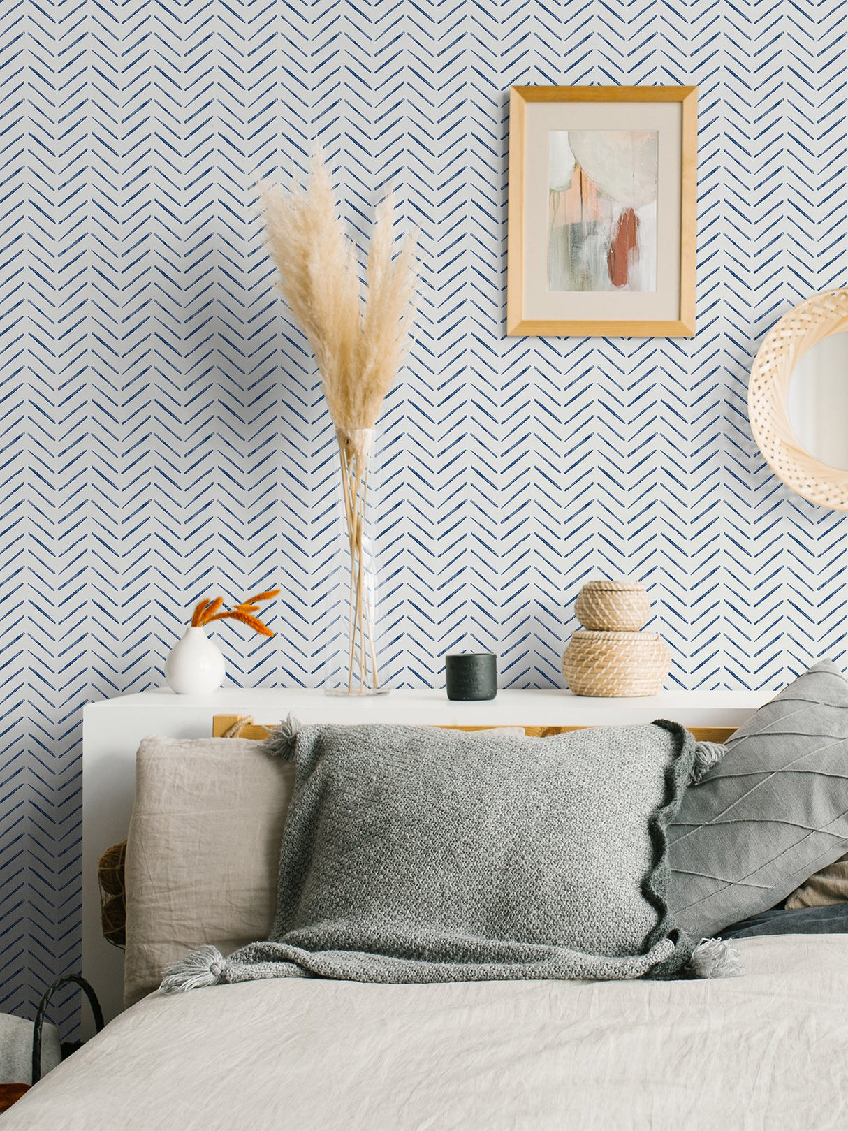 Holden Indigo Peel & Stick Wallpaper with Modern Chevron Geometric Pattern - NuWallpaper NUS4389