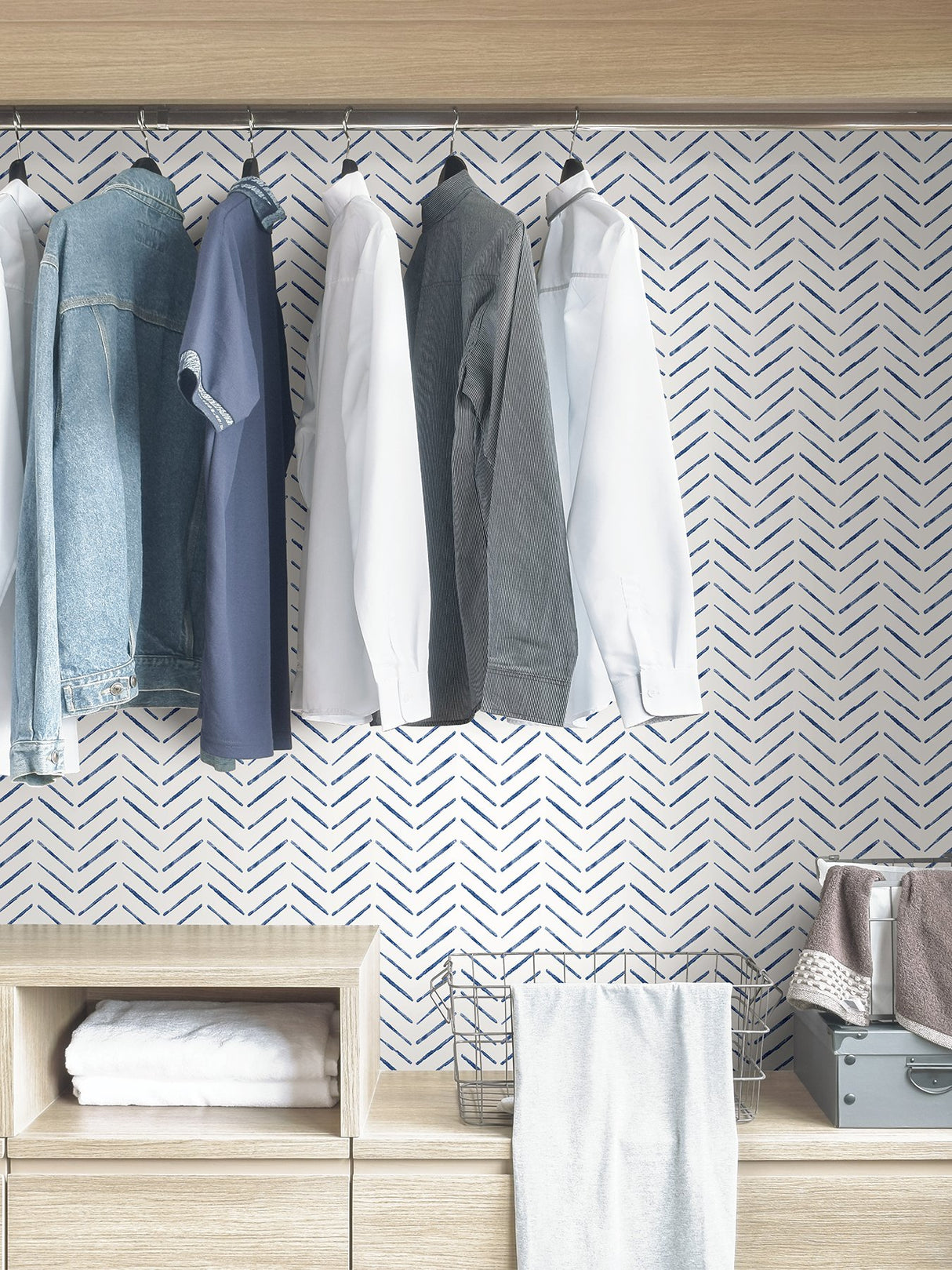 Holden Indigo Peel & Stick Wallpaper with Modern Chevron Geometric Pattern - NuWallpaper NUS4389