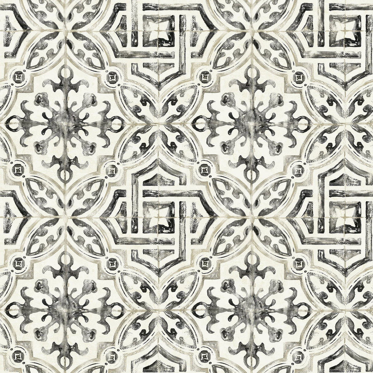 Landondale Black Peel & Stick Wallpaper with Spanish-Inspired Geometric Faux Tile - NuWallpaper NUS4397