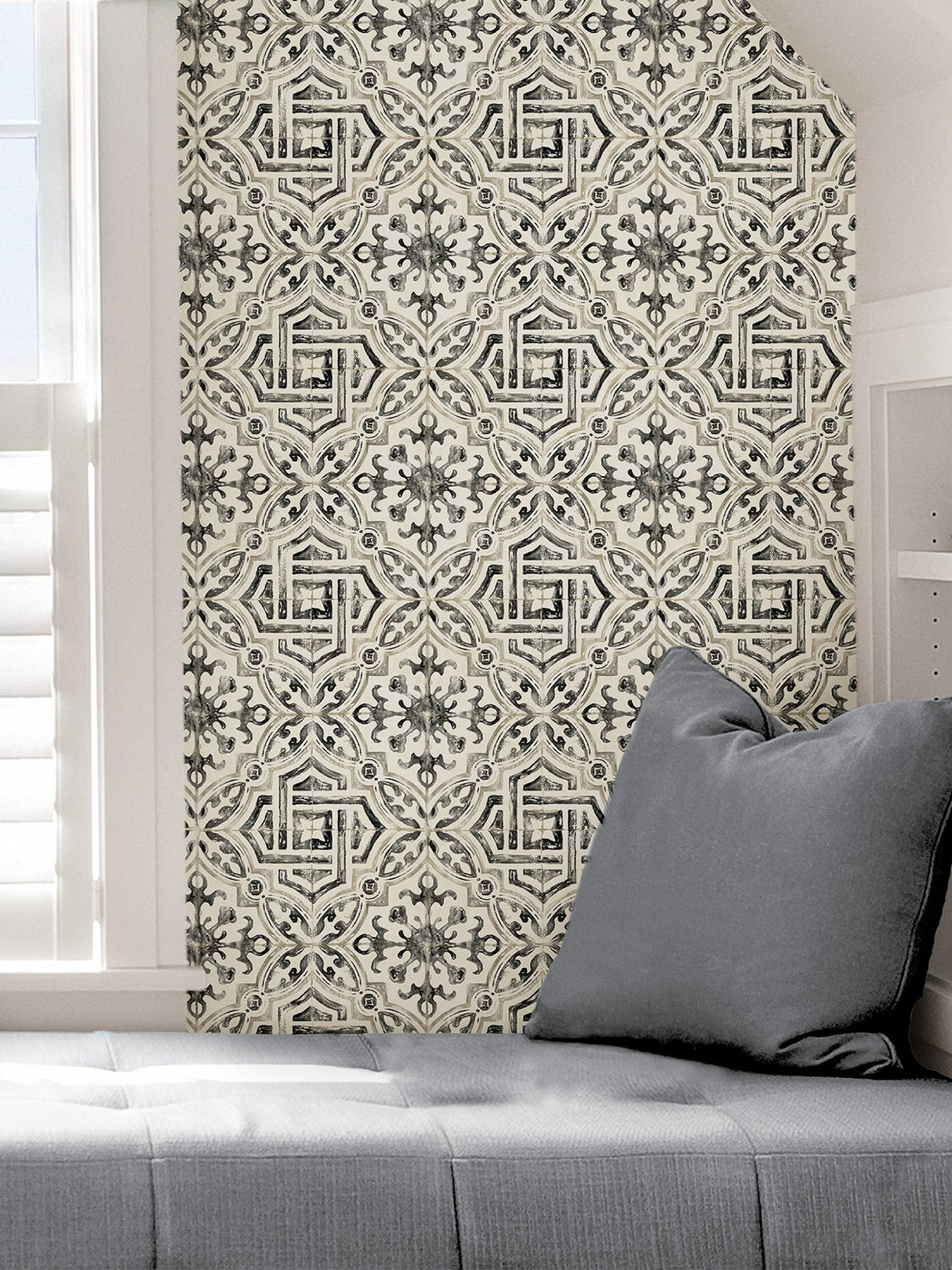 Landondale Black Peel & Stick Wallpaper with Spanish-Inspired Geometric Faux Tile - NuWallpaper NUS4397