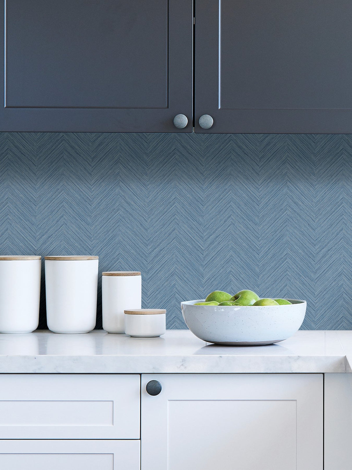 Sampson Blue Peel & Stick Wallpaper with Textured Chevron Linen Motif - NuWallpaper NUS4399