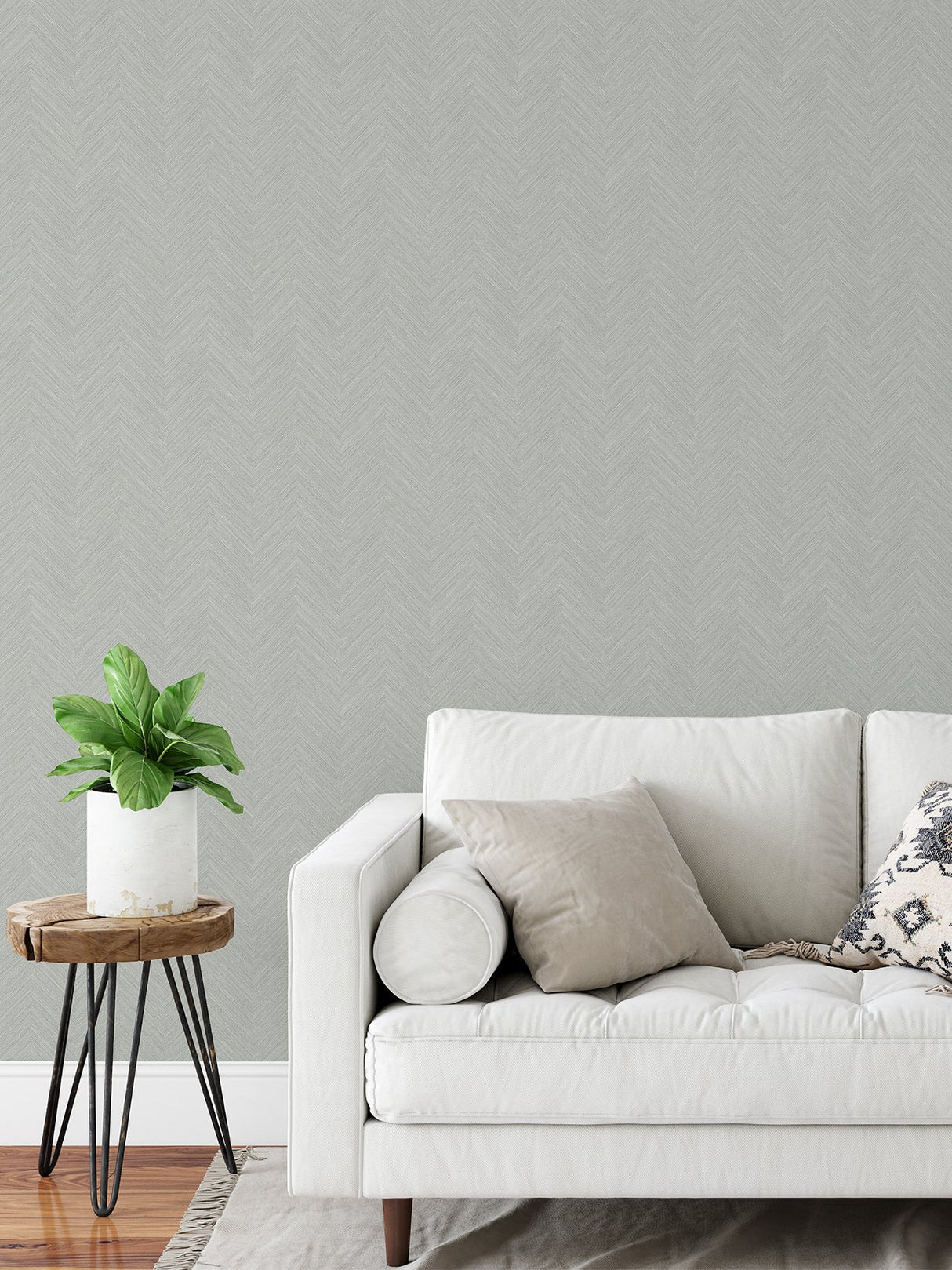 Sampson Taupe & Blue Peel & Stick Wallpaper with Textured Chevron Geometric Pattern - NuWallpaper NUS4400