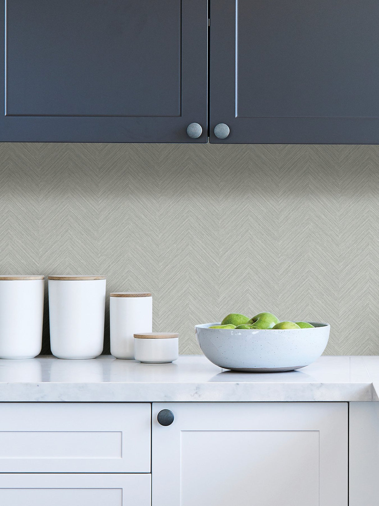 Sampson Taupe & Blue Peel & Stick Wallpaper with Textured Chevron Geometric Pattern - NuWallpaper NUS4400