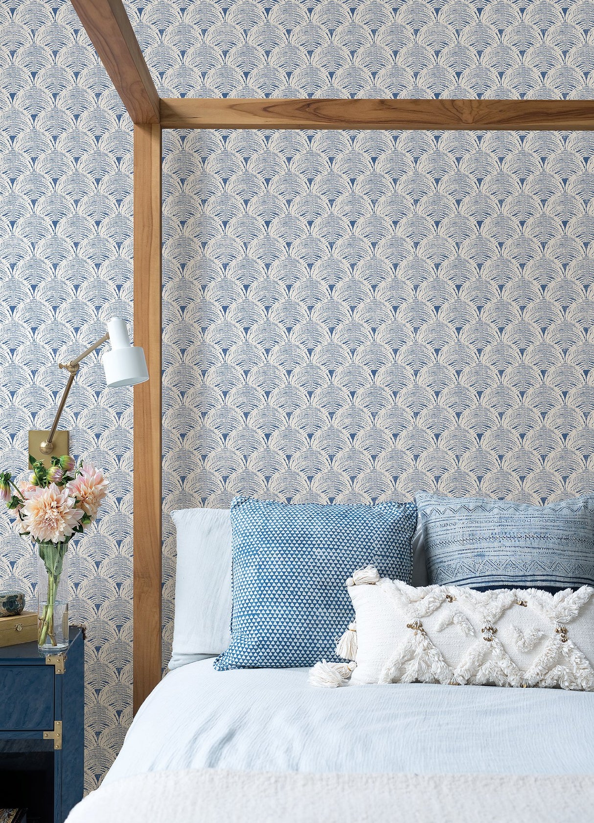 Manila Blue Peel & Stick Wallpaper with Coastal Wave Geometric Pattern - NuWallpaper NUS4445