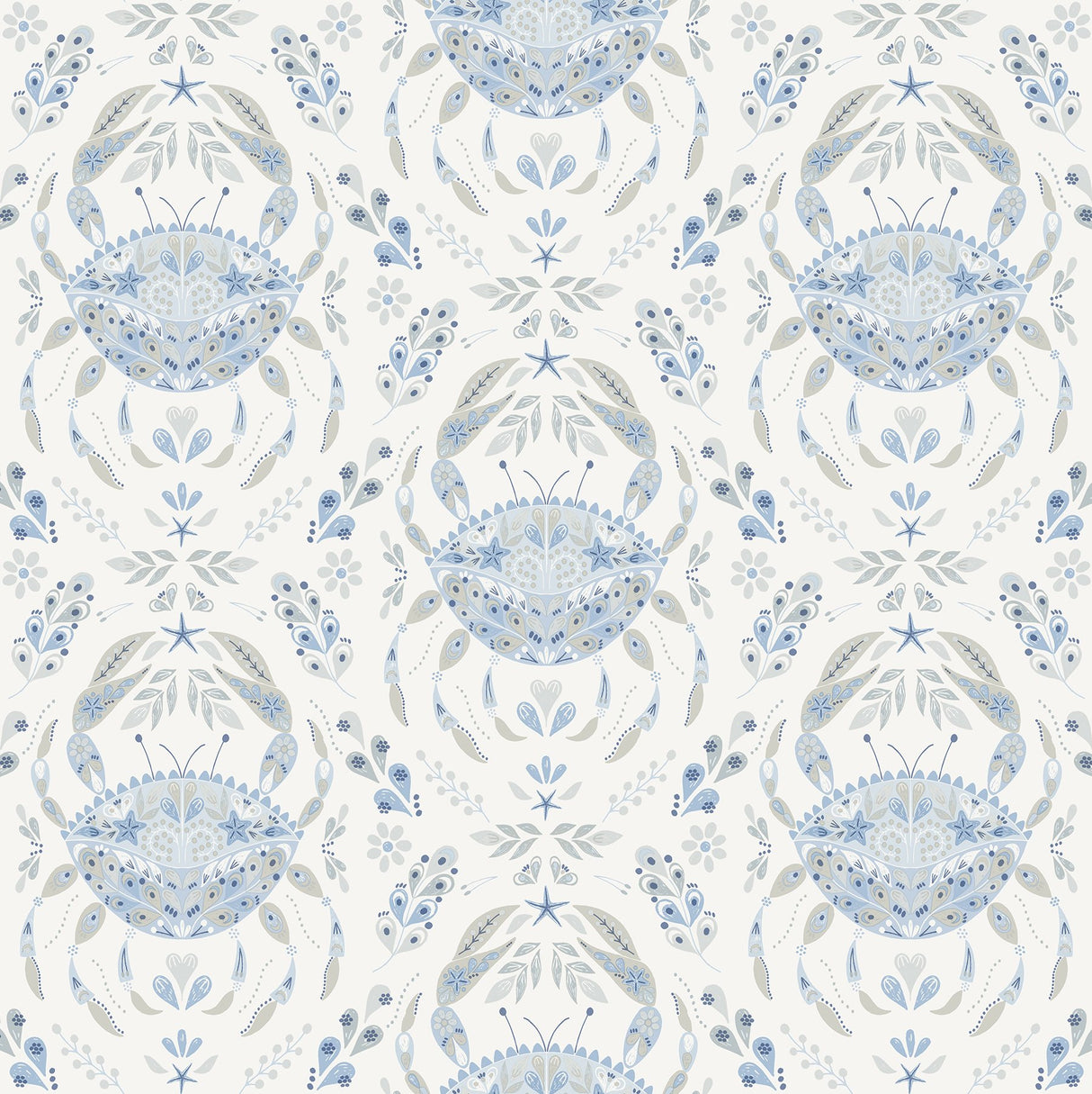 Shellby Blue Peel & Stick Wallpaper with Coastal Crab Damask - NuWallpaper NUS4447