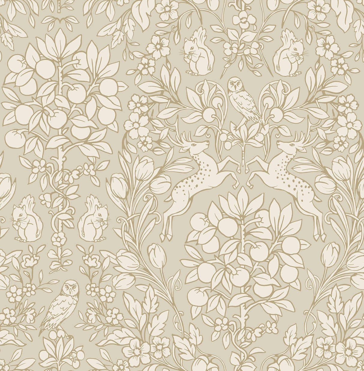 Enchanted Taupe Peel & Stick Wallpaper with Woodland Damask Pattern - NuWallpaper NUS4478