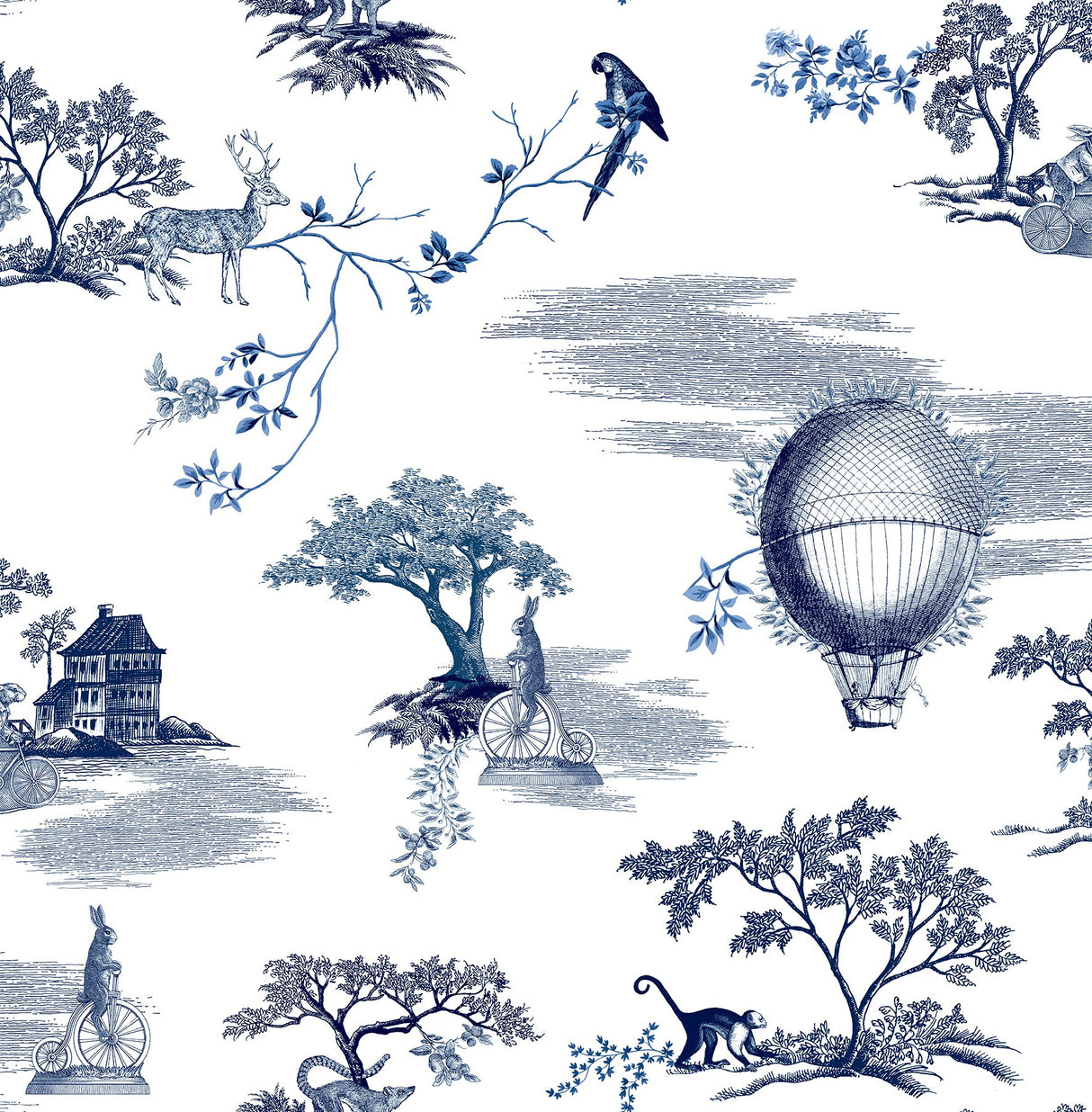 Whimsy Fairytale Toille Navy Peel & Stick Wallpaper with Whimsical Toile Novelty Pattern - NuWallpaper NUS4550