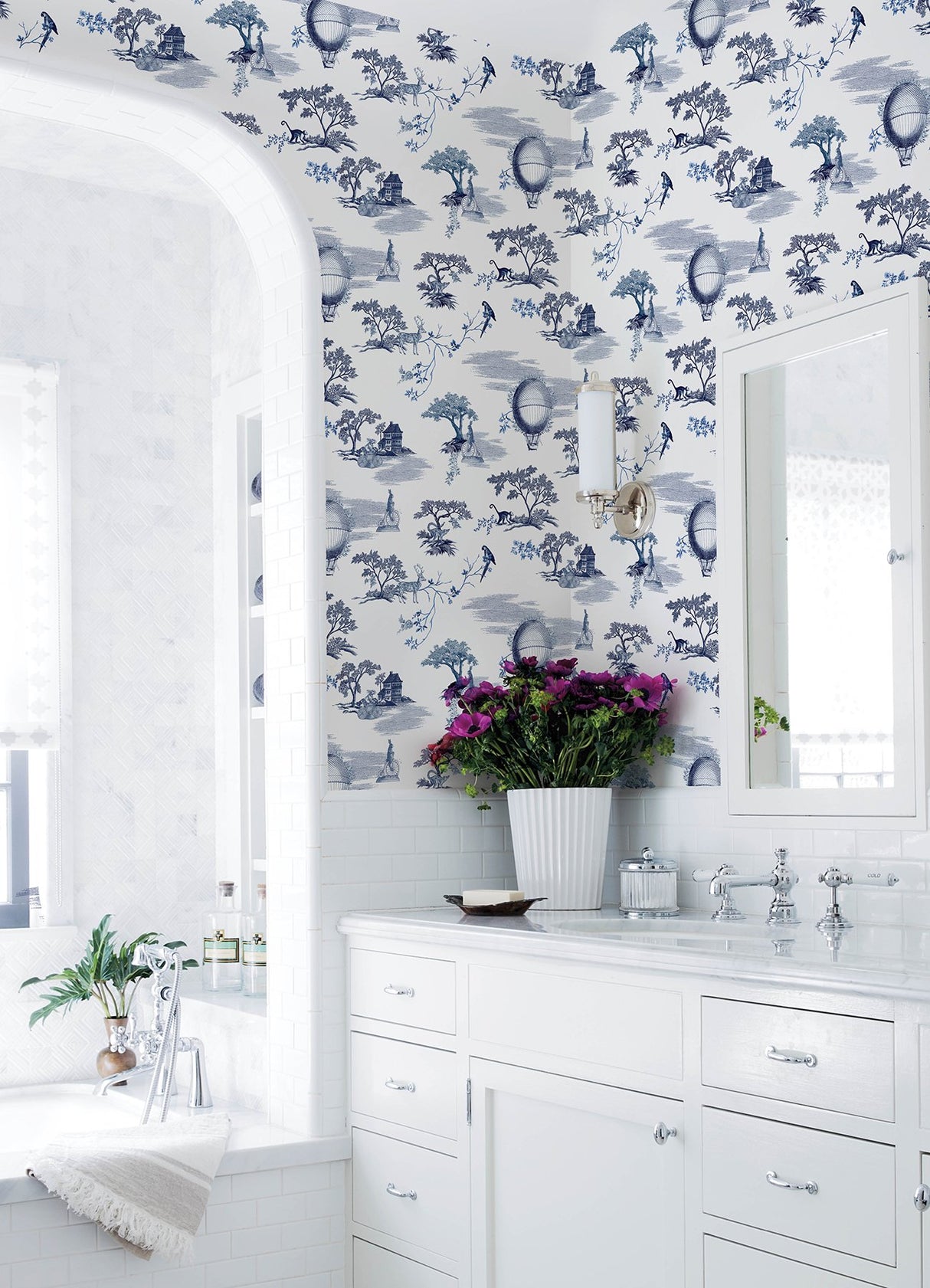 Whimsy Fairytale Toille Navy Peel & Stick Wallpaper with Whimsical Toile Novelty Pattern - NuWallpaper NUS4550