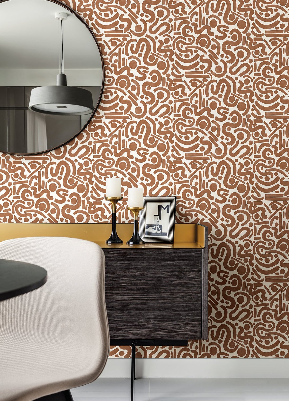 Edie Terracotta Geometric Peel & Stick Wallpaper with Bohemian Abstract Motif - NuWallpaper NUS4635