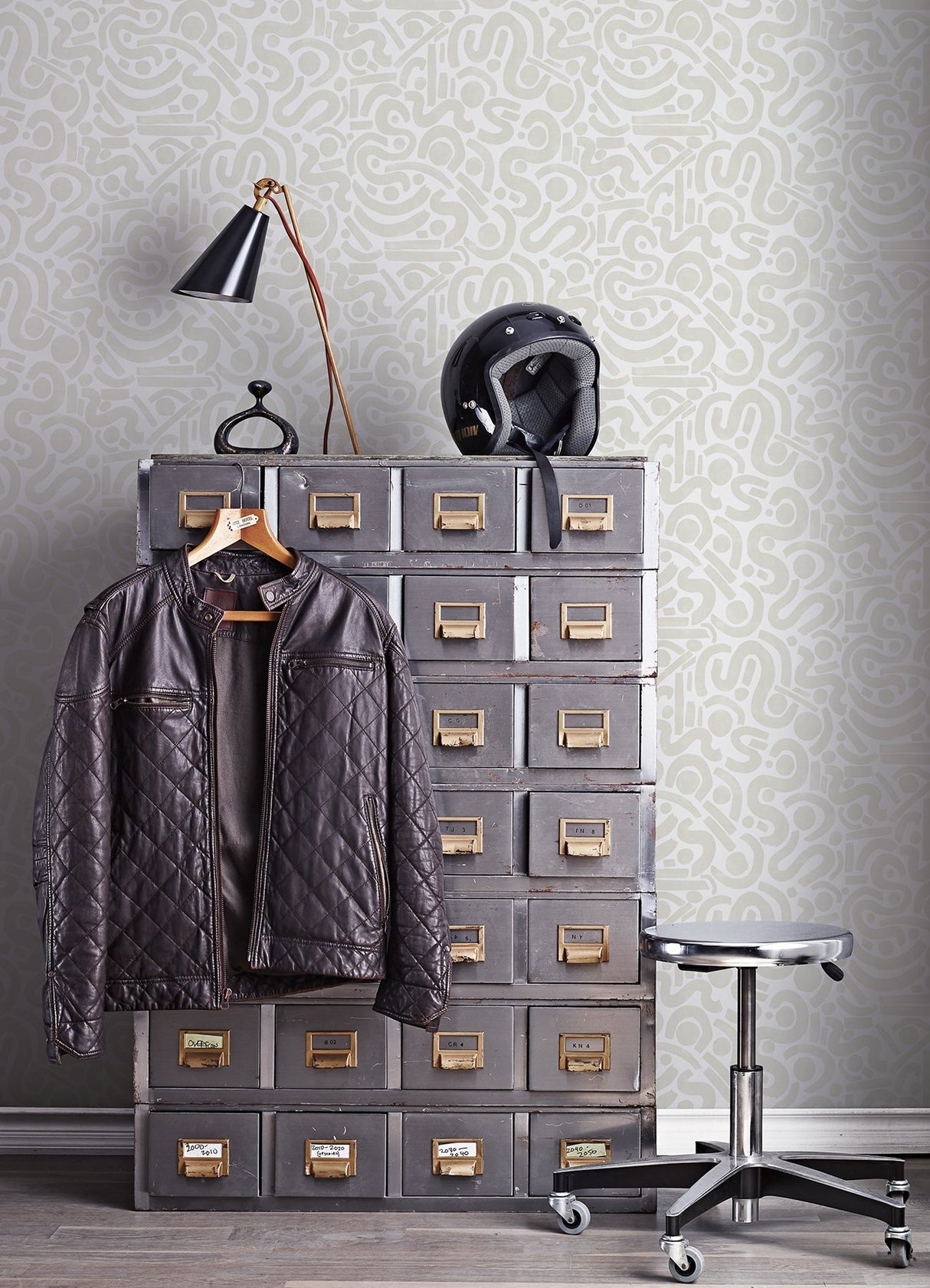 Edie Taupe Geometric Peel & Stick Wallpaper with Bohemian Abstract Motif - NuWallpaper NUS4636