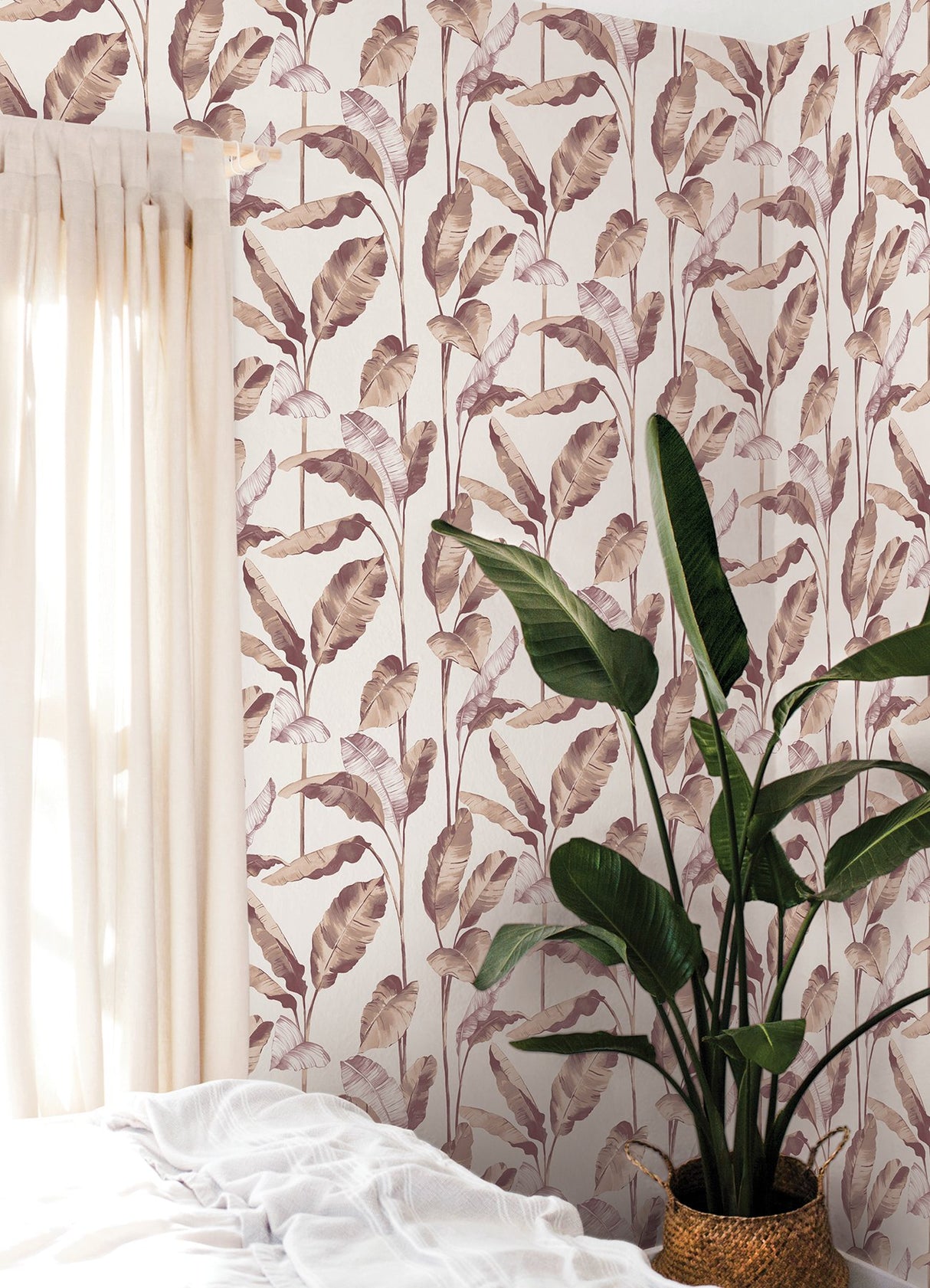 Mauve Banana Leaf Peel & Stick Wallpaper with Botanical Leaves Motif - NuWallpaper NUS4902