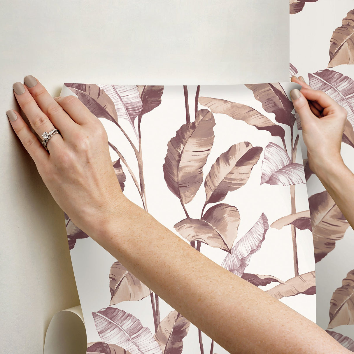 Mauve Banana Leaf Peel & Stick Wallpaper with Botanical Leaves Motif - NuWallpaper NUS4902