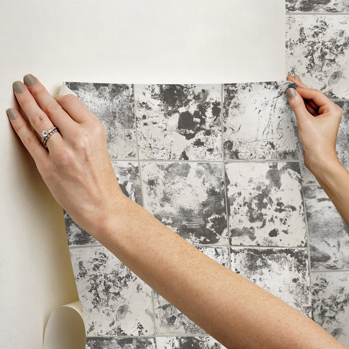 Metal Sheet Charcoal Peel & Stick Wallpaper with Industrial Metallic Tile Motif - NuWallpaper NUS4905
