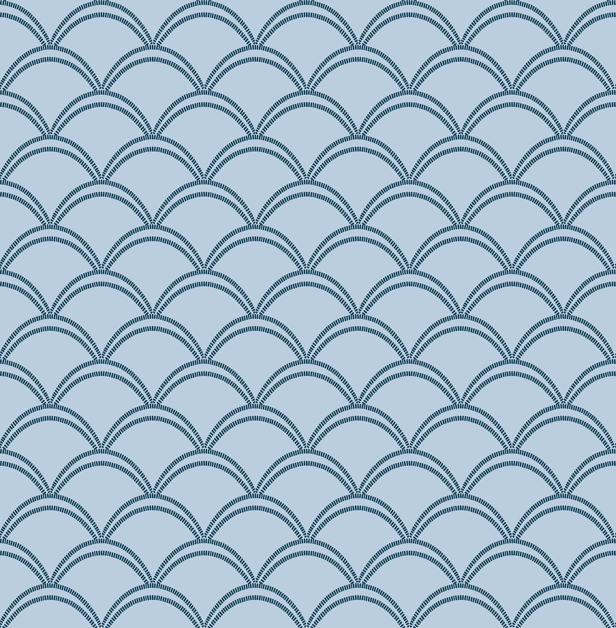 Deco Wave Blue Peel & Stick Wallpaper with Art Deco Scallop Geometric Pattern, Retro Style - NuWallpaper NUS4908