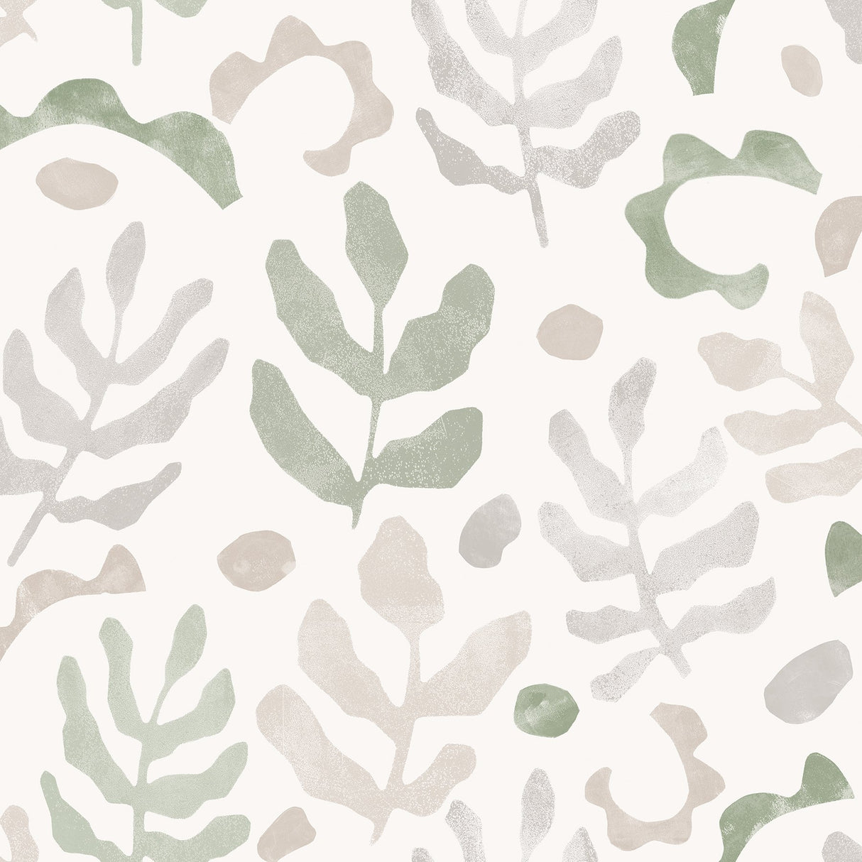 Mira Neutral Green Peel & Stick Wallpaper with Botanical Leaves Motif - NuWallpaper NUS4937