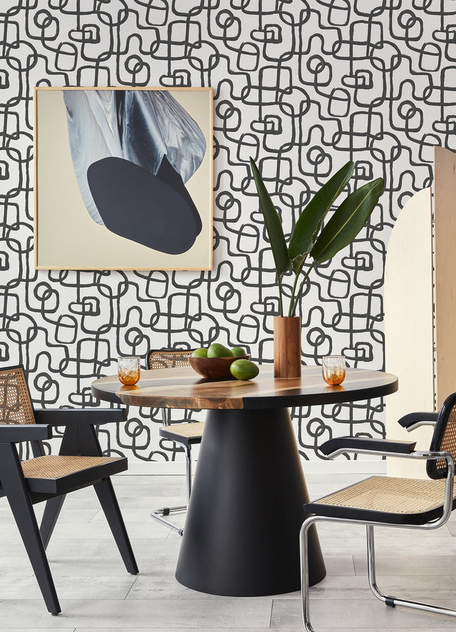 Niko Black Peel & Stick Wallpaper with Abstract Geometric Modern Pattern - NuWallpaper NUS4940