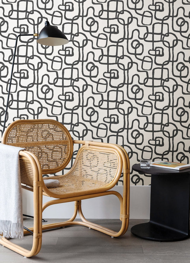 Niko Black Peel & Stick Wallpaper with Abstract Geometric Modern Pattern - NuWallpaper NUS4940
