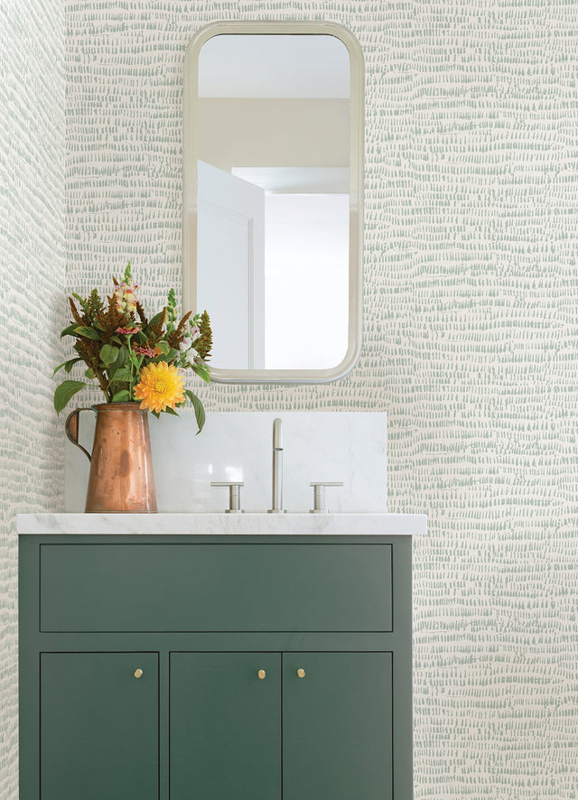 Kylver Seafoam Peel & Stick Wallpaper with Abstract Brushstroke Stripe Pattern - NuWallpaper NUS4980