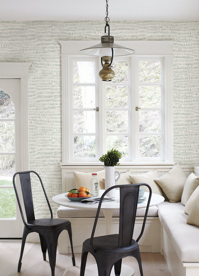 Kylver Seafoam Peel & Stick Wallpaper with Abstract Brushstroke Stripe Pattern - NuWallpaper NUS4980