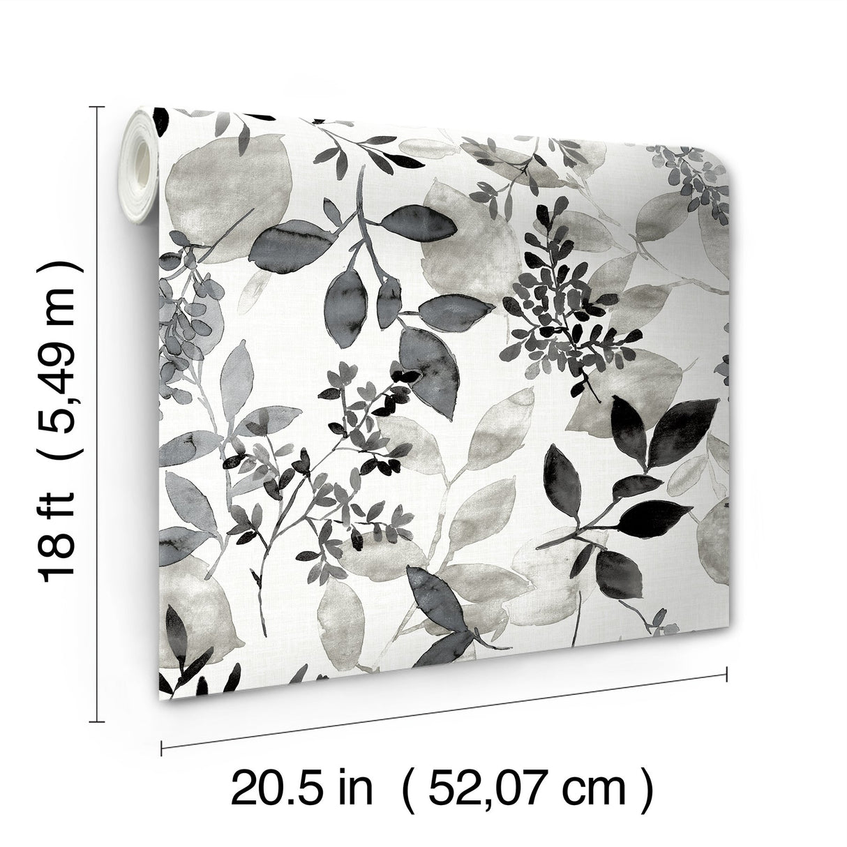 Breezy Black Peel & Stick Wallpaper with Farmhouse Botanical Leaf Motif - NuWallpaper NUS4983