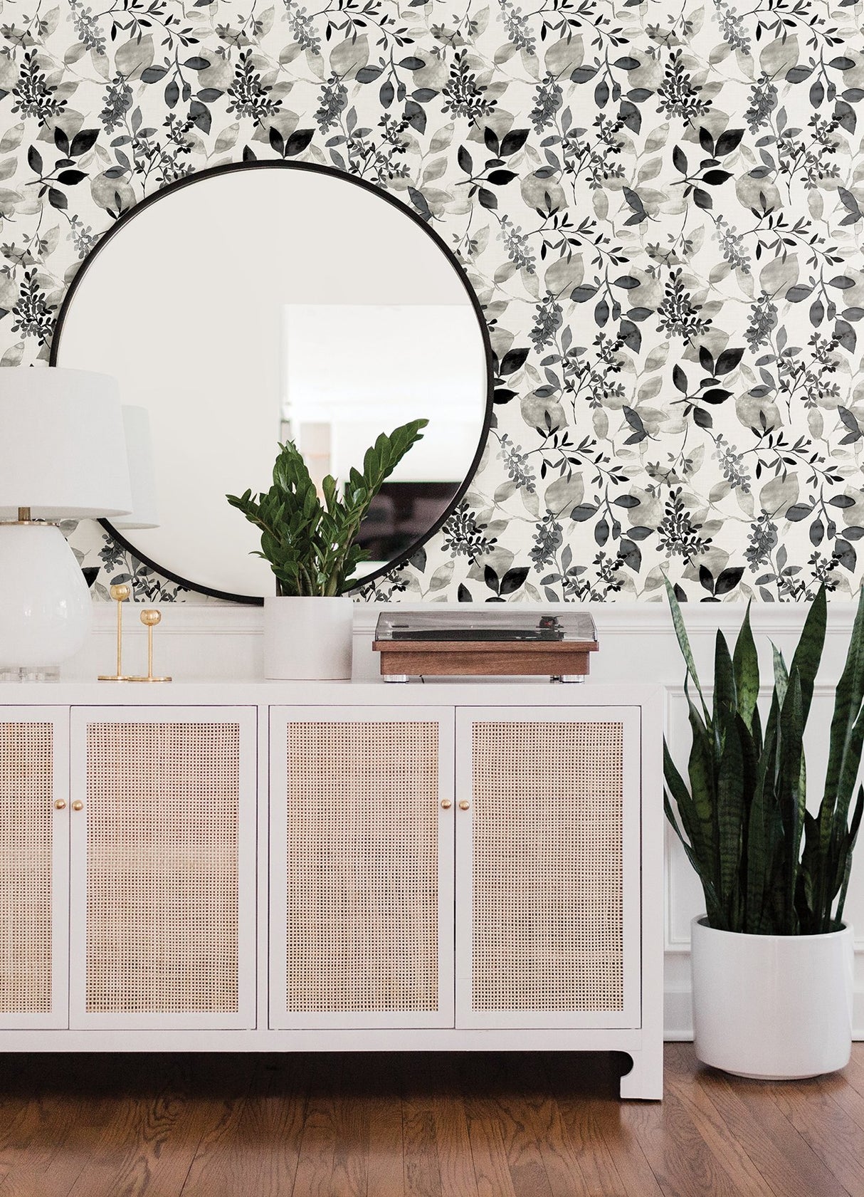 Breezy Black Peel & Stick Wallpaper with Farmhouse Botanical Leaf Motif - NuWallpaper NUS4983