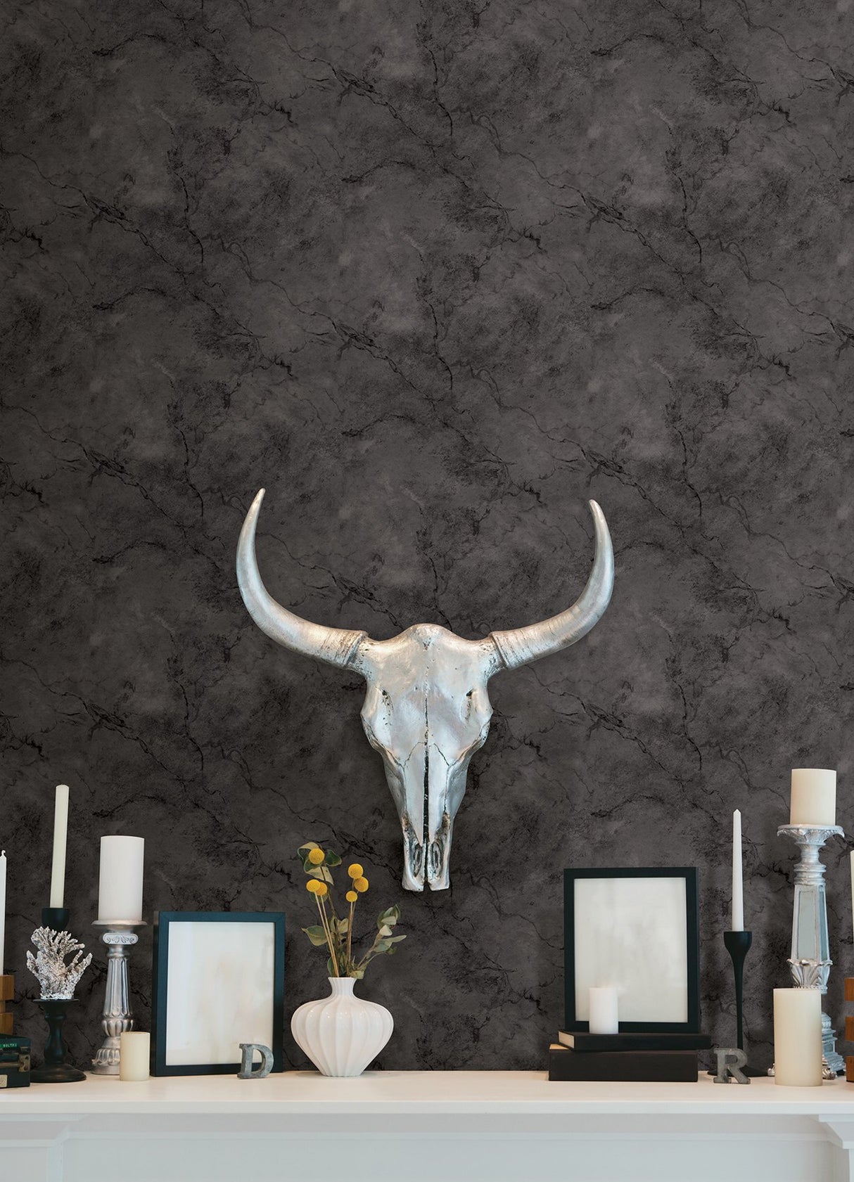 Hayden Black Marble Peel & Stick Wallpaper with Faux Effects Pattern, Industrial Style - NuWallpaper NUS4984