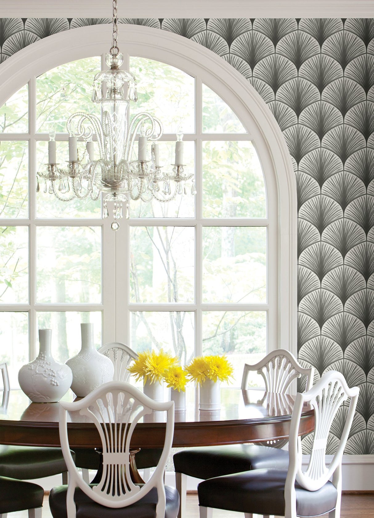 Amari Grey Peel & Stick Wallpaper with Art Deco Fan Ogee - NuWallpaper NUS4985
