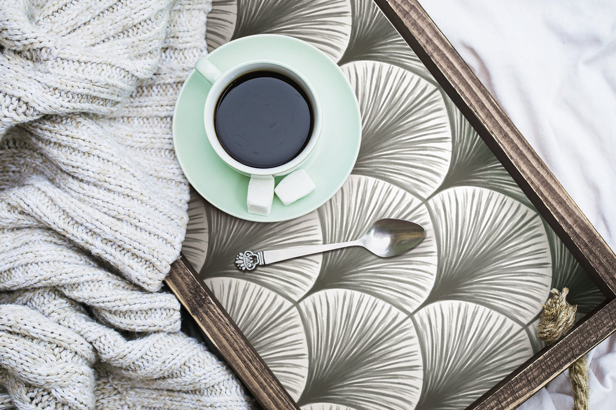 Amari Grey Peel & Stick Wallpaper with Art Deco Fan Ogee - NuWallpaper NUS4985