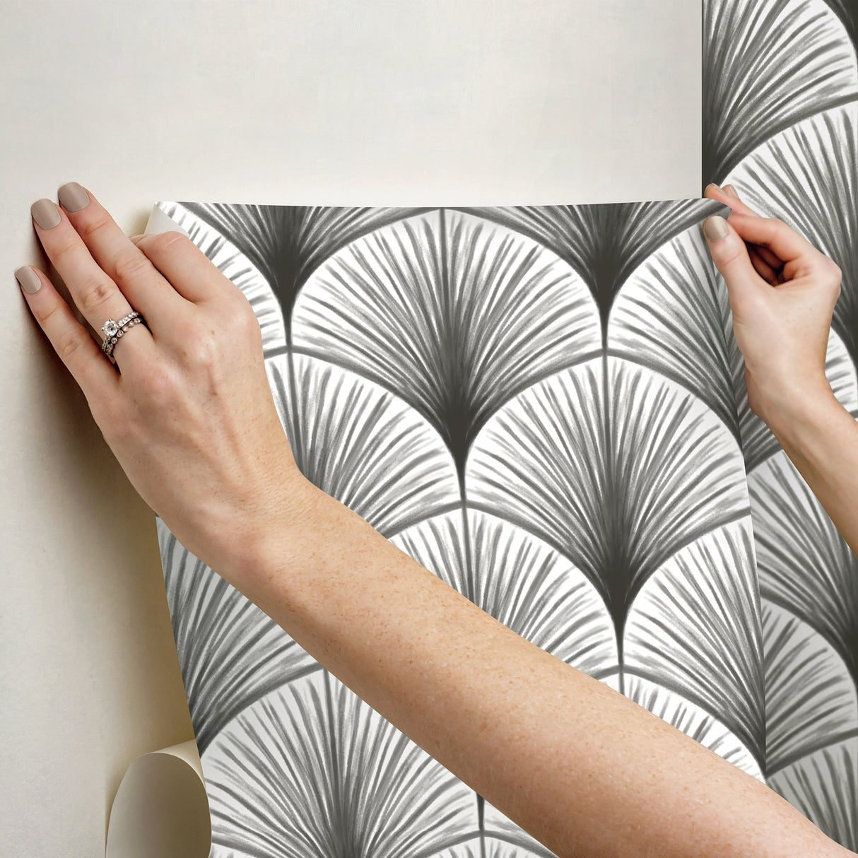 Amari Grey Peel & Stick Wallpaper with Art Deco Fan Ogee - NuWallpaper NUS4985