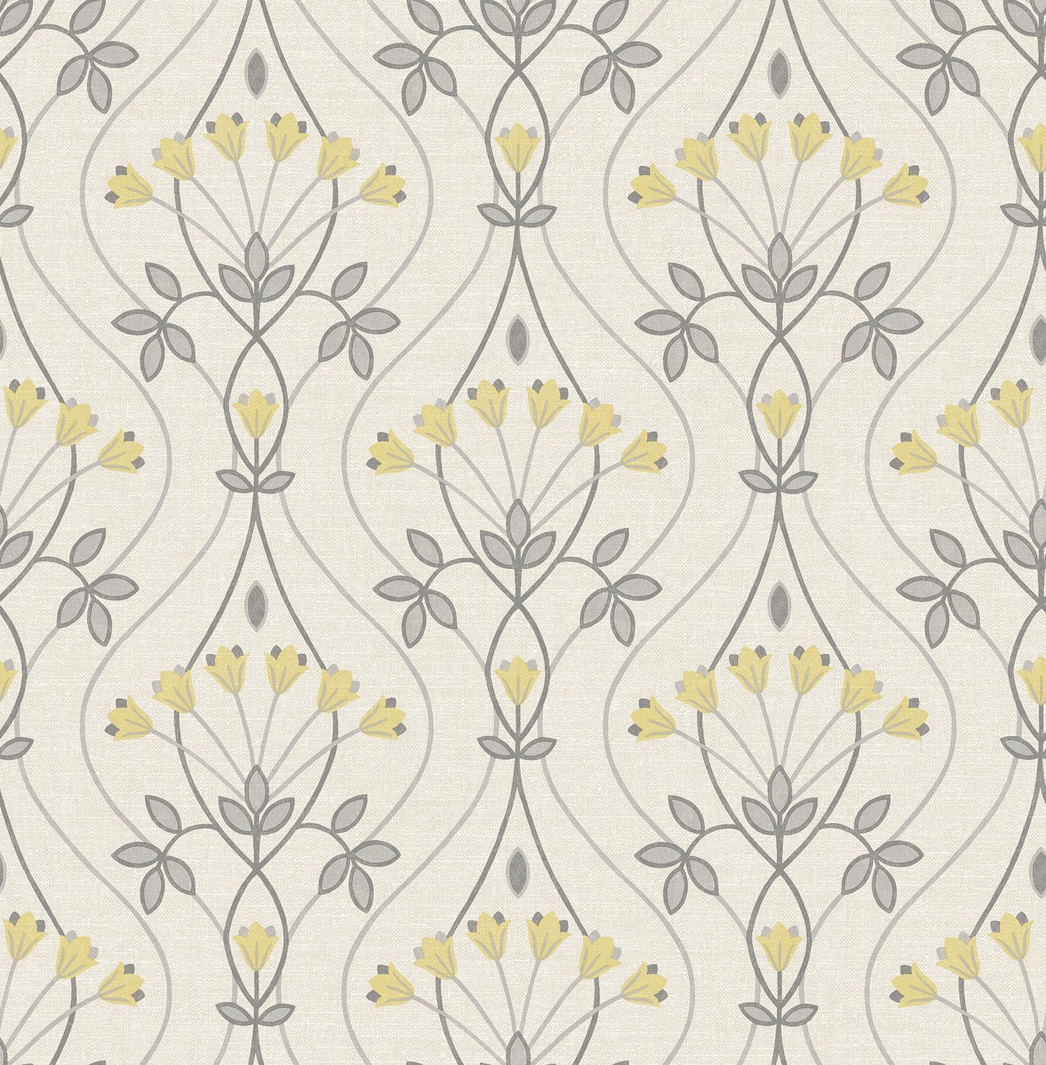 Wilder Grey Peel & Stick Wallpaper with Yellow Scandinavian Tulip Ogee Pattern - NuWallpaper NUS4986