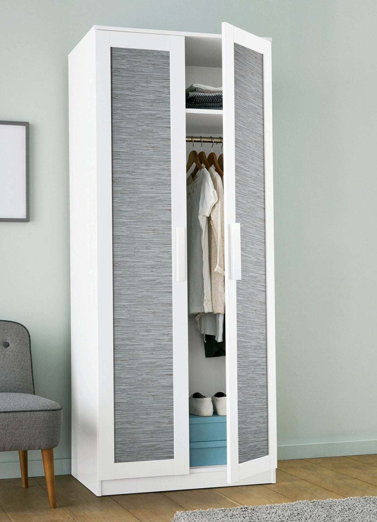 Grassweave Blue Peel & Stick Wallpaper with Faux Grasscloth Pattern - NuWallpaper NUS4991