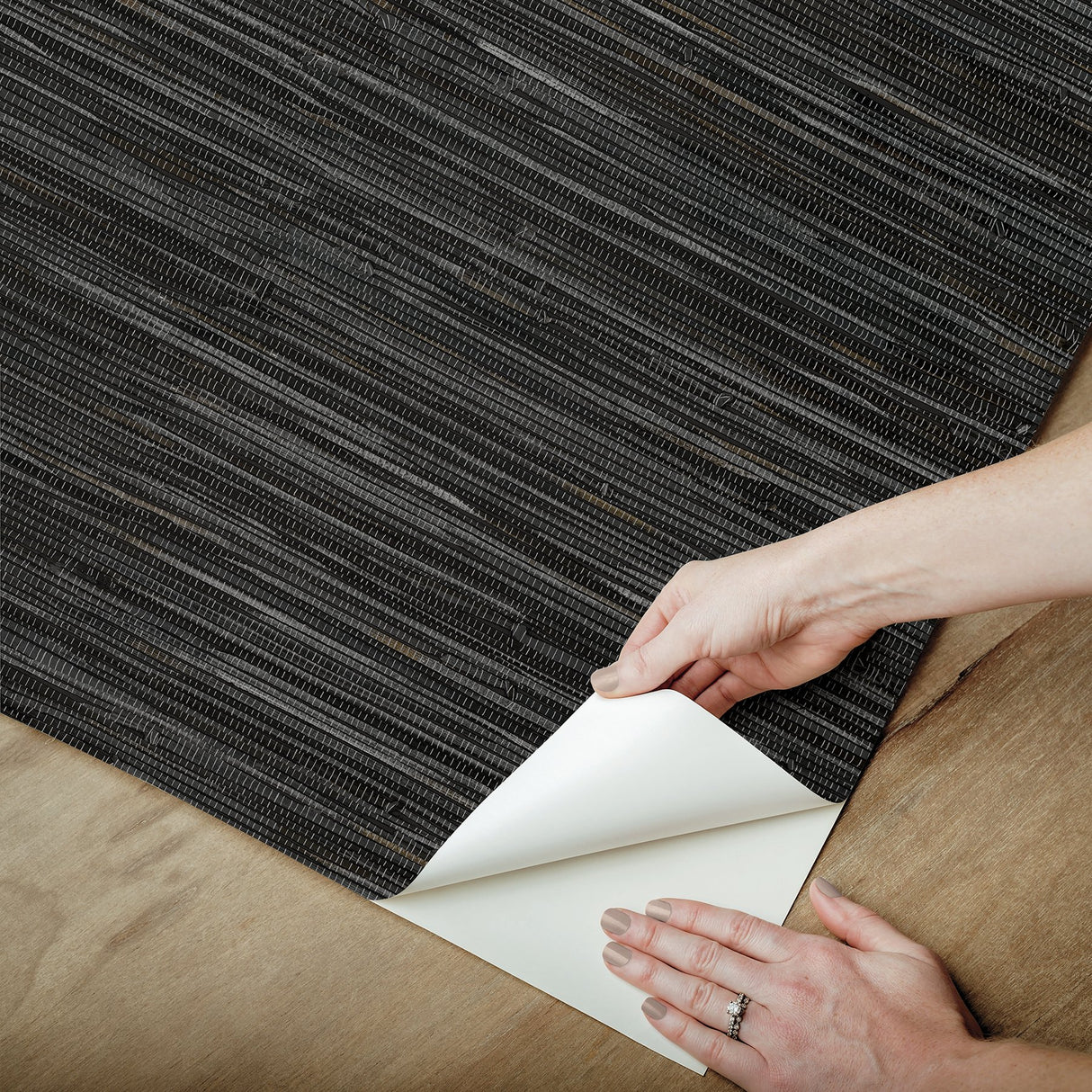 Grassweave Black Peel & Stick Wallpaper with Faux Grasscloth Texture, Traditional Graphics - NuWallpaper NUS4992