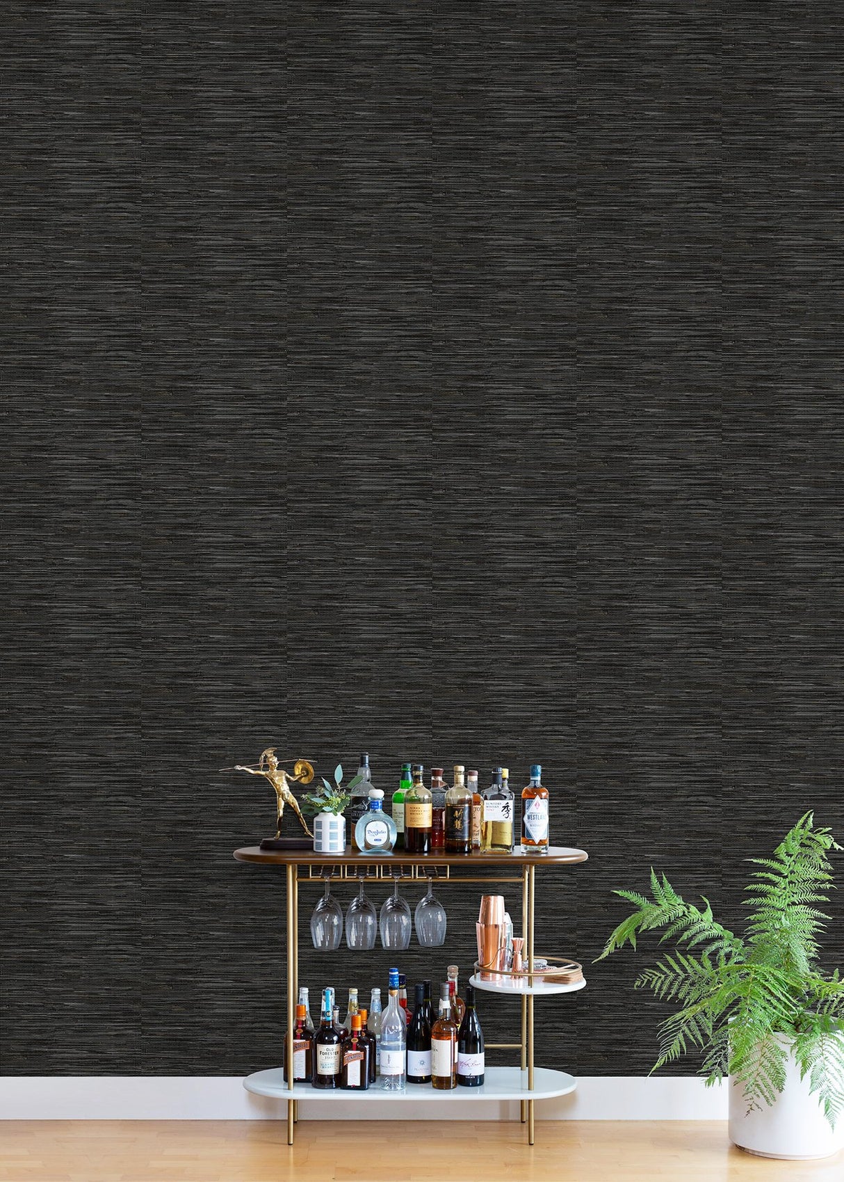 Grassweave Black Peel & Stick Wallpaper with Faux Grasscloth Texture, Traditional Graphics - NuWallpaper NUS4992