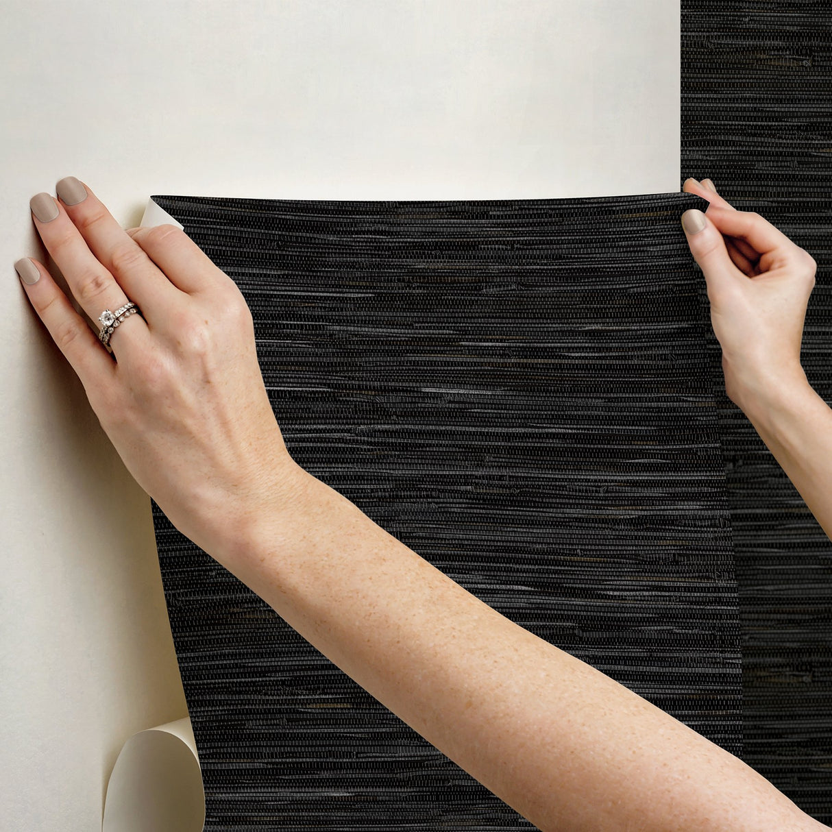 Grassweave Black Peel & Stick Wallpaper with Faux Grasscloth Texture, Traditional Graphics - NuWallpaper NUS4992