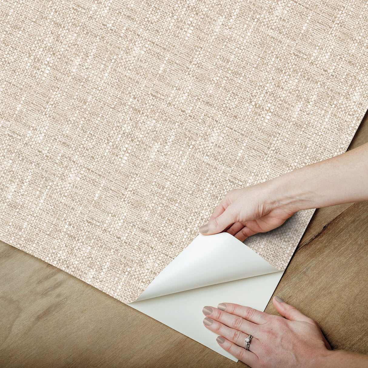 Poplin Tan Peel & Stick Wallpaper with Fabric Textures Pattern, Traditional Style - NuWallpaper NUS5002
