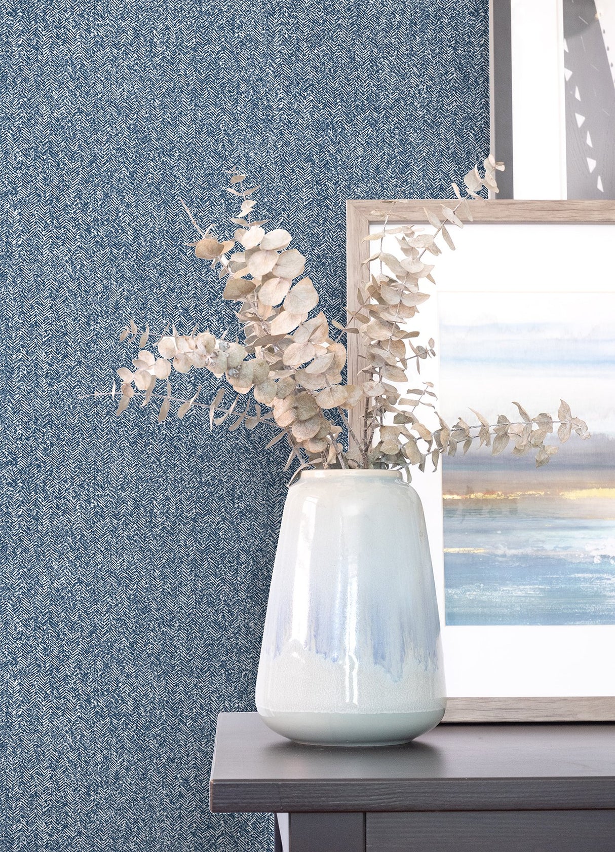 Ashland Navy Peel & Stick Wallpaper with Fabric Texture Pattern, Traditional Style - NUS5003