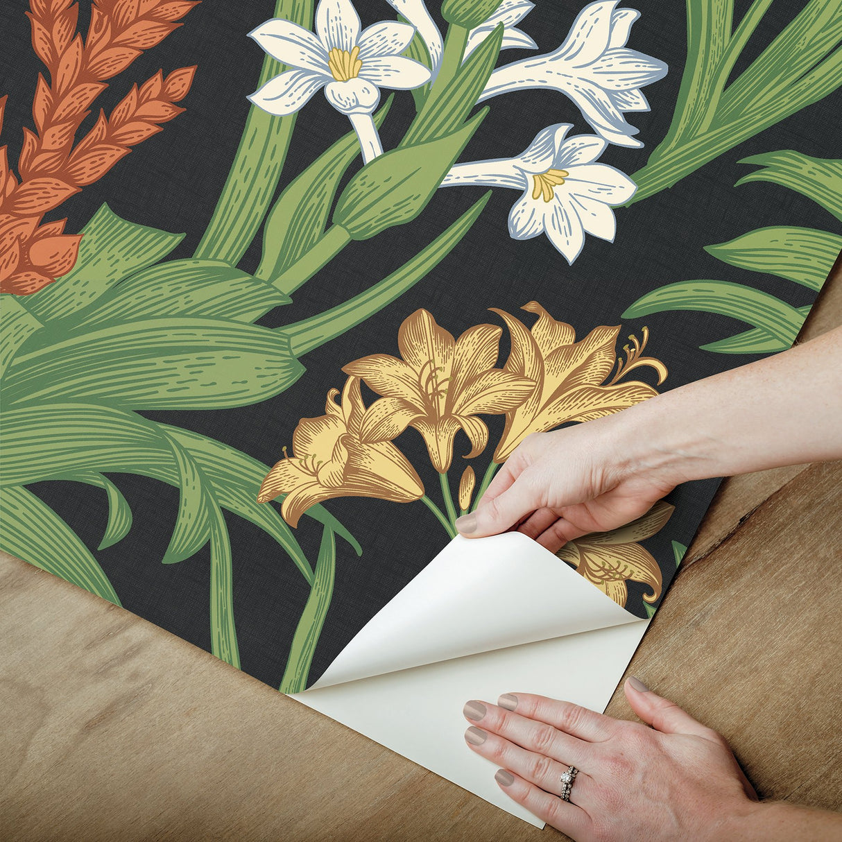Blooming Villa Black Peel & Stick Wallpaper