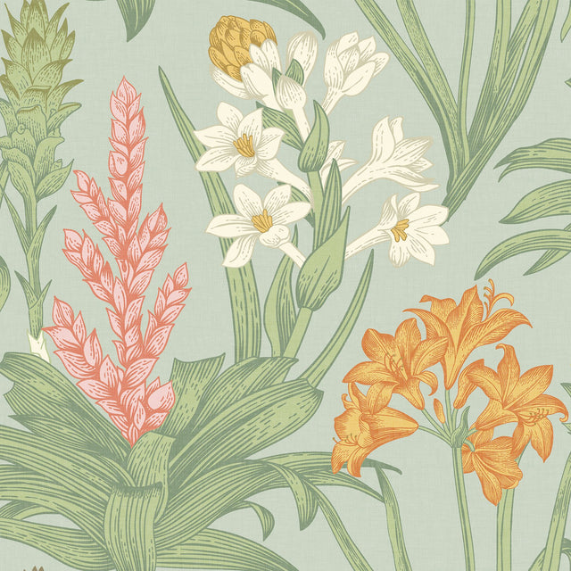 Blooming Villa Jade & Pink Peel & Stick Wallpaper with Botanical Floral Pattern - NuWallpaper NUS6098