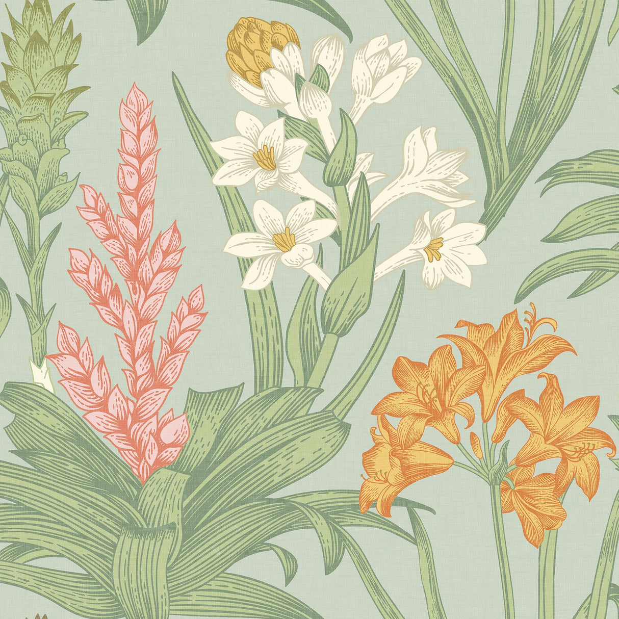 Blooming Villa Jade & Pink Peel & Stick Wallpaper with Botanical Floral Pattern - NuWallpaper NUS6098